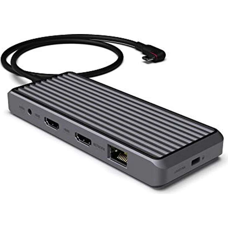 Unisynk USB-C 10-Port Dual Screen Hub Grey 100W, Dual Screen, Rubberized Edges, Grooved Aluminum, L-Connector – Bild 2