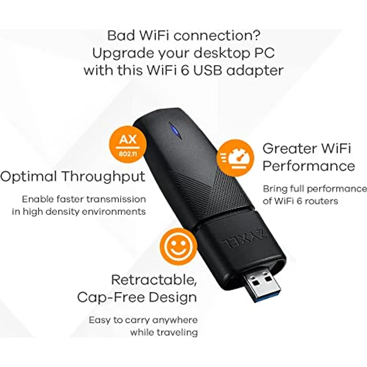 Zyxel NWD7605, Dualband USB 3.0 Netzwerkadapter mit 1800 Mbit/s, Schwarz, Wi-Fi 6 (802.11ax) – Bild 4