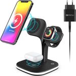 Wisam 5 in 1 MagSafe 15W QI Ladestation geeignet für iPhone 12/13/14/15/Pro/Pro Max/Mini, iWatch 2/3/4/5/6/7/8/9/Ultra/SE und AirPods 2/3/Pro/Pro 2, LED Lampe, Touch-Steuerung, Weiß
