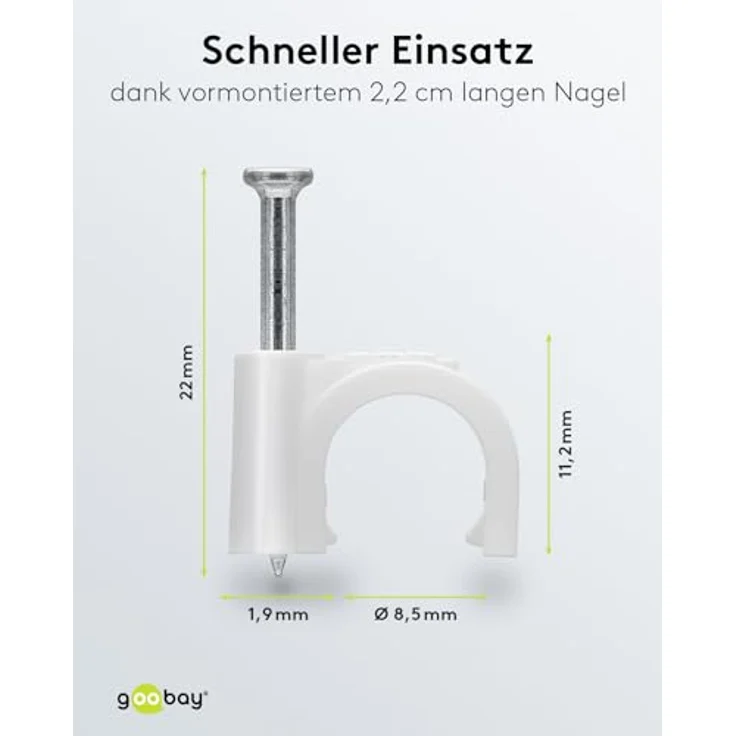 Goobay 17081 Kabelschelle für Kabel mit Kabeldurchmesser bis max. 9,0 mm weiß (100 Stück) – Bild 3