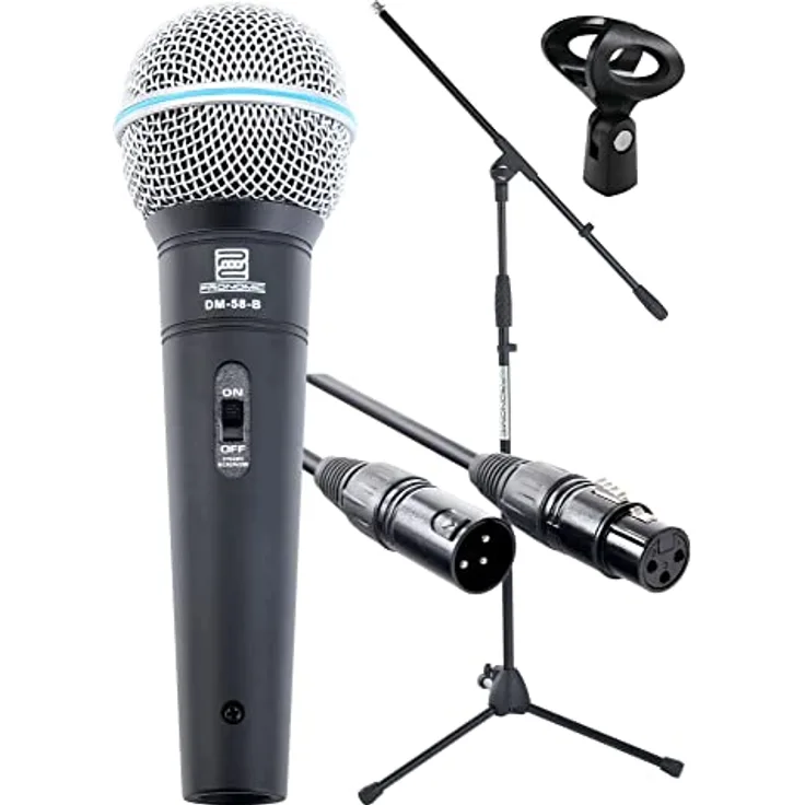 Pronomic Superstar Mikrofonset (Komplettset, dynamisches Gesangs Mikrofon, Galgenständer, 5m XLR-Kabel, Mikrofonklemme) schwarz