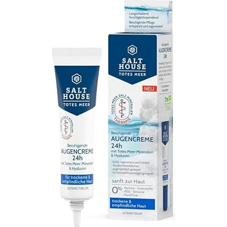 Salthouse Totes Meer Therapie Beruhigende Augencreme 24h, mit Hyaluronsäure für trockene und empfindliche Augenkonturen, ideal als Make-up Unterlage, 15ml.
