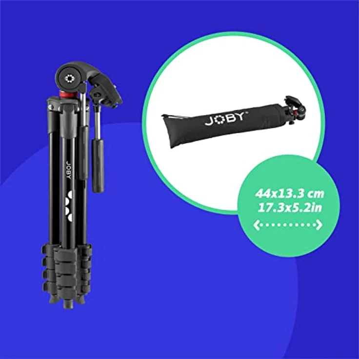 JOBY Compact Advanced, Kamerastativ mit 3-Weg-Kopf, universellem ¼-20" Schnellspanner und Tragetasche, für CSC, DSLR, spiegellose Kamera, Smartphone, Farbe: Schwarz – Bild 4