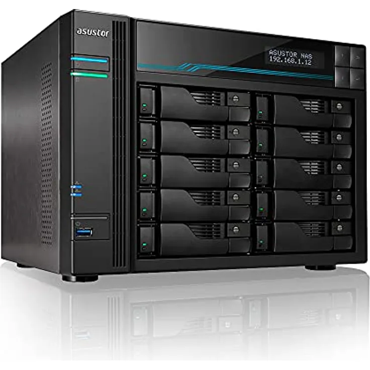 Asustor Lockerstor 10 AS6510T NAS Gehäuse Quad Core 2.1GHz 8GB RAM M.2 NVMe SSD Cache, Schwarz