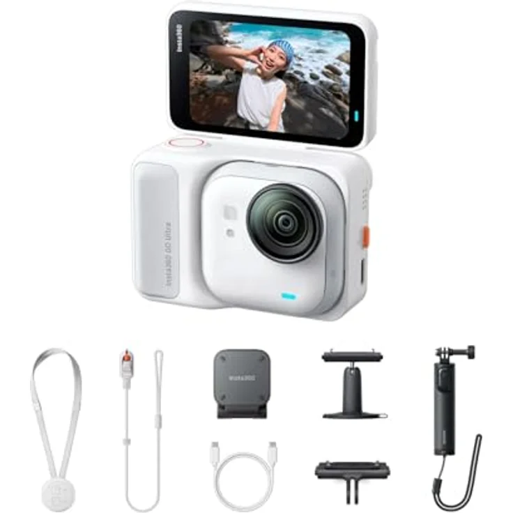 INSTA360 GO Ultra Creator Bundle Actioncam (Midnight Black) - 4K 60fps, magnetisches Befestigungssystem, aktives HDR, 1/1,28"-Sensor, wasserdicht bis 10m, Fernbedienung mit Touchscreen – Bild 2