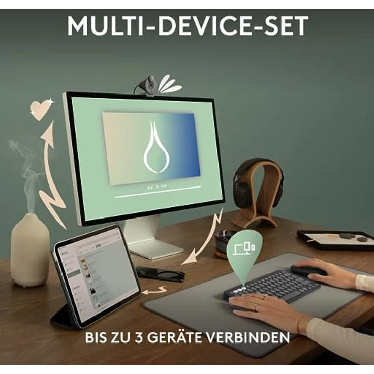 Logitech Pebble 2 Combo, kabellose Tastatur und Maus, leise und mobil, anpassbar, Logi Bolt, Bluetooth, Easy-Switch für Windows, macOS, iPadOS, Chrome, Deutsches QWERTZ-Layout, Weiß – Bild 3
