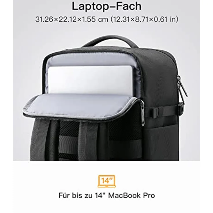 Inateck 20L Ryanair Handgepäck 40x20x25 Reiserucksack Flugzeug Laptop Rucksack kompatibel mit 14-Zoll MacBook Pro, spritzwassergeschütztes, Damen Herren mit Trolley-Gurt und 2 Griffen – Bild 4