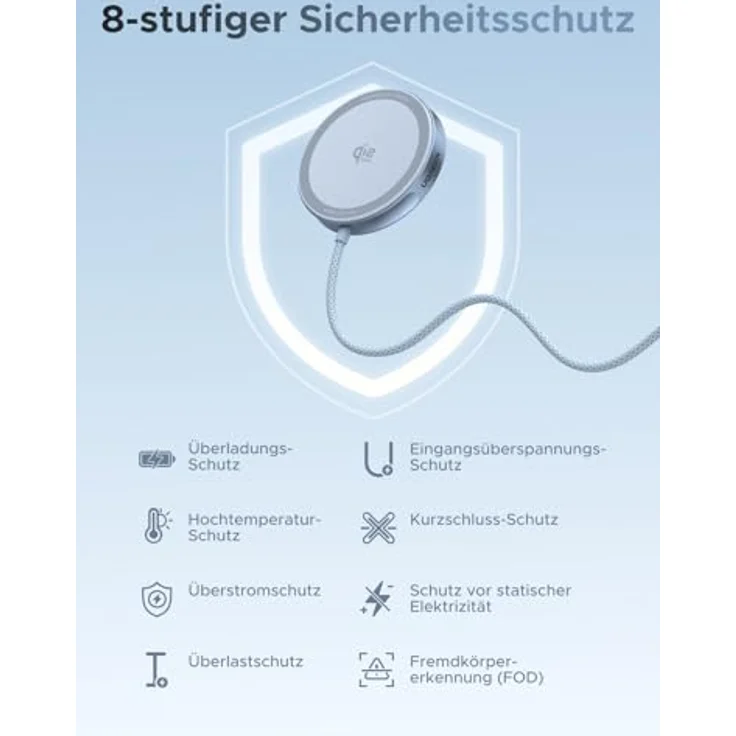 UGREEN 25W Magnetic Wireless Charger, kabelloses Ladegerät mit 15W MPP-Protokoll, Blau, 1,5 m geflochtenes Nylonkabel – Bild 6