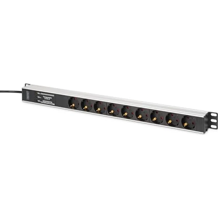 Digitus Rack-Steckdosenleiste, Aluminiumprofil mit Überspannungsschutz, 9 Ausgängen, 3600 Watt, 2 m Schnur – Bild 1
