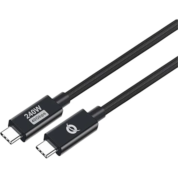 Conceptronic ETTA04B12 USB-C 4.0 Kabel, 1,2m, 40Gbps, 5A, schwarz, geeignet für 8K-Videoauflösungen, geflochtenes Design