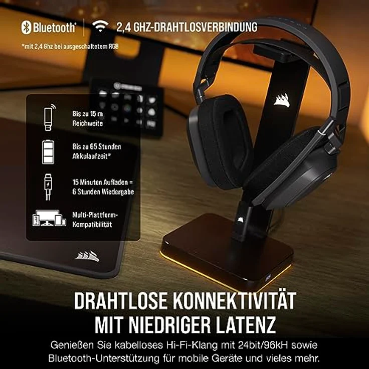 Corsair HS80 MAX Wireless Multiplattform Gaming Headset Mit Bluetooth - Dolby Atmos - Mikrofon in Broadcast-Qualität - iCUE-Kompatibel - PC, Mac, PS5, PS4, Mobile - Stahlgrau – Bild 3