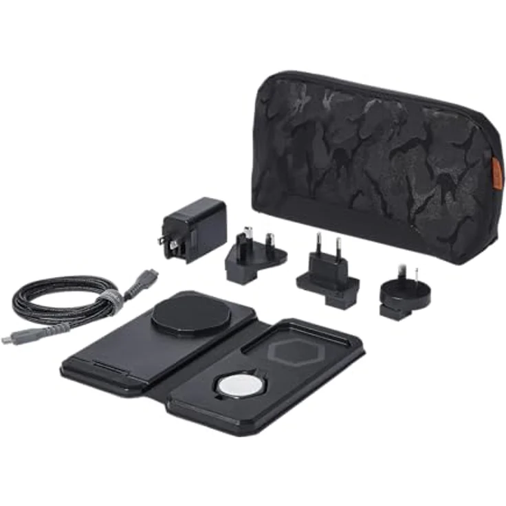 URBAN ARMOR GEAR SRGE 3in1 Reise-Ladegerät faltbar Schwarz/Grau, iPhone/AirPods/Apple Watch Wireless-Charger, Magnetisch, Inkl. Tasche/USB-C auf USB-C Kabel/globaler Netzadapter – Bild 4