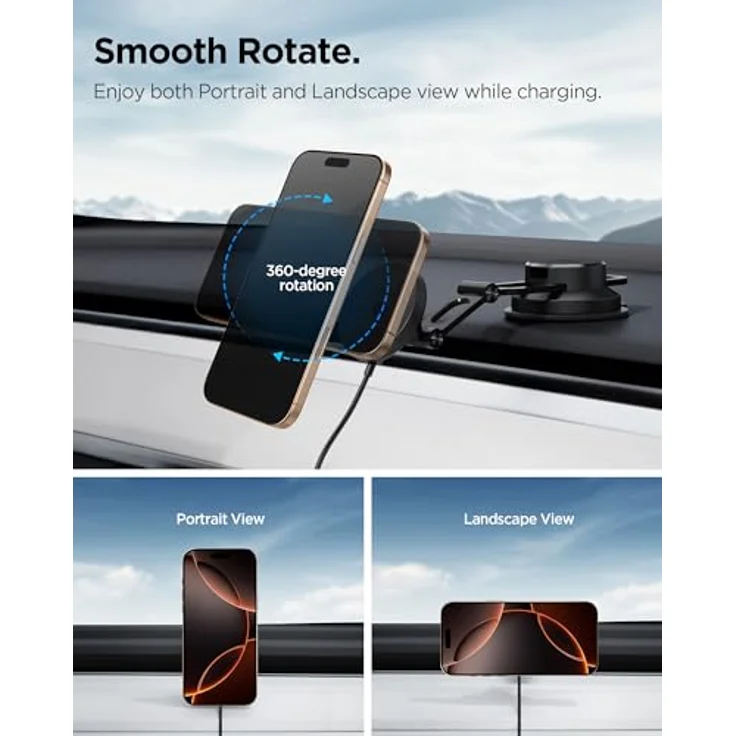 Spigen OneTap Pro 4 MagSafe Car Mount Charger, kabelloses Ladegerät für Dashboard und Windschutzscheibe, Schwarz – Bild 5
