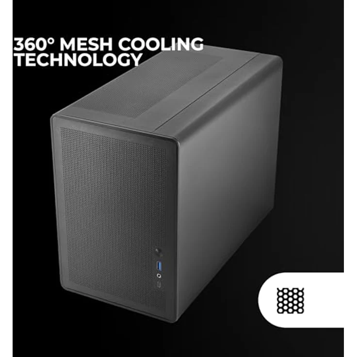 Mars Gaming MC-XPRO, Ultrakompaktes MicroATX-Gehäuse mit Mesh-Paneel-Design, 120mm Rücklüfter, 360° Kühltechnologie, Dual-Kompatibilität für ATX- und SFX-Netzteile, Mini-Tower PC, Schwarz – Bild 3