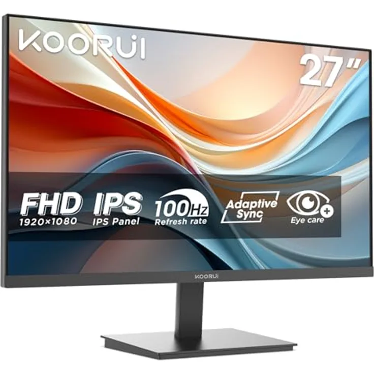 KOORUI E2711F, 27 Zoll FHD Monitor mit 1920 x 1080 Auflösung, 100Hz, Adaptive Sync, neigbar (-5° bis +15°), VESA 100 x 100mm