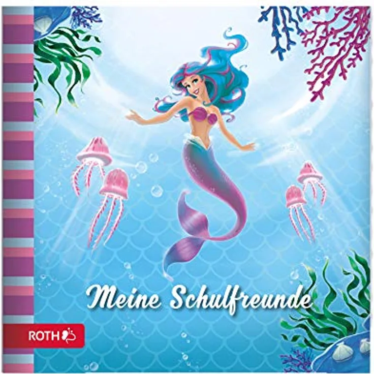 ROTH Freundebuch Meerjungfrau - 64 Seiten 16,5 x 16,5 cm - Erinnerungsalbum Unterwasser Meerjungfrau in Blau und Pink