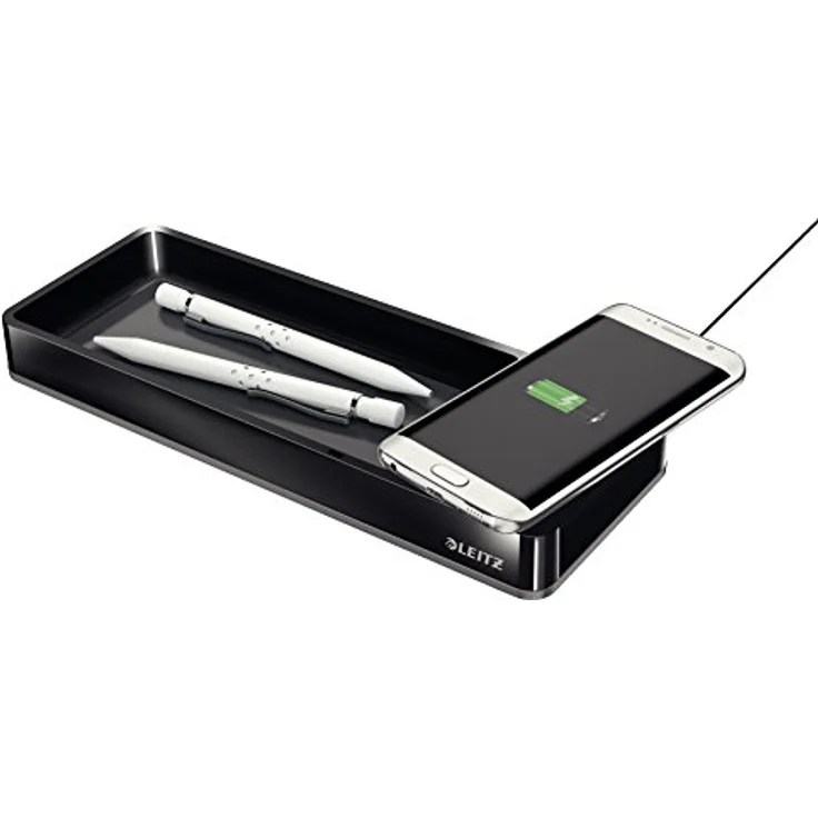 Leitz Stifteschale mit Qi-Induktionsladegerät, Zum kabellosen Laden von Smartphone, Schwarz/Dunkelgrau, Duo Colour, 53650095 – Bild 2