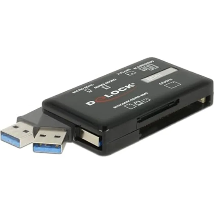 Delock Card Reader Extern 91758, USB-C 3.2 Gen 1 Speicherkartenlesegerät mit sechs Speicherkartenslots, Schwarz