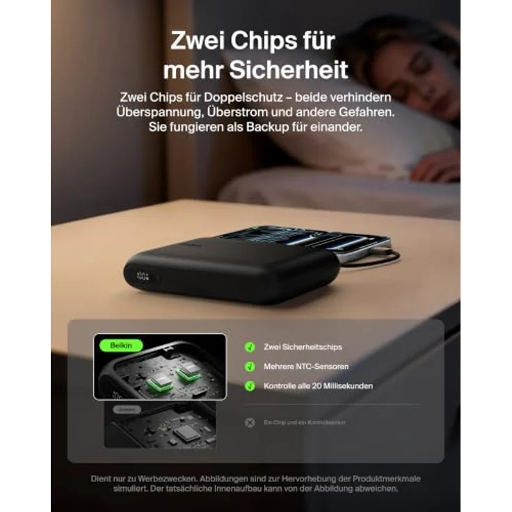Belkin UltraCharge 20000mAh Power Bank mit integriertem USB-C-Kabel, 45 W Schnellladung und digitaler Anzeige – Schwarz – Bild 4