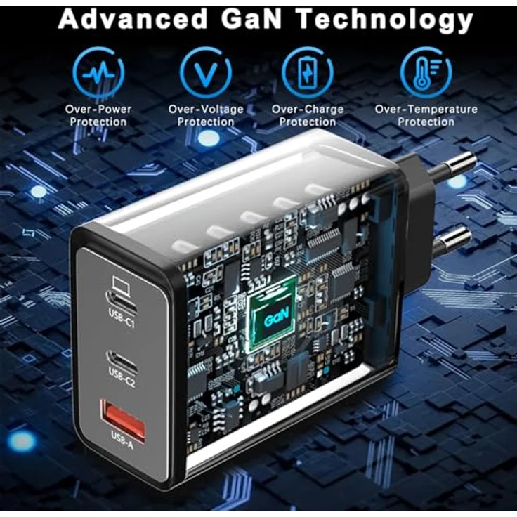 sccvee USB C Ladegerät 65W, 3-Port mit 2 USB-C und 1 USB-A, PPS Schnellladegerät mit PD+QC, kompatibel mit MacBook Pro/Air, iPhone 12/13/14/15/16 Pro Max und Samsung Galaxy S22/S23/S24 – Bild 4
