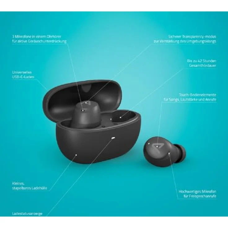 Lamax Dots3 ANC True Wireless Kopfhörer, Schwarz, 42 h Akkulaufzeit – Bild 3