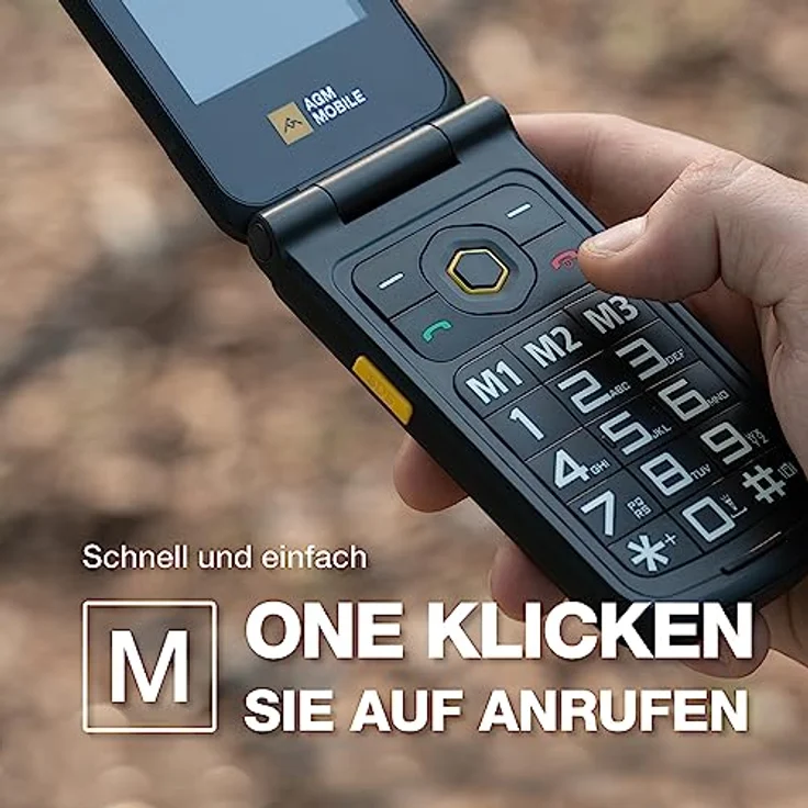 AGM M8 FLIP Klapphandy ohne Vertrag, 4G Seniorenhandy mit großen Tasten, wasserdicht/sturzsicher, SOS, kompatibel mit Hörgeräten, 1500 mAh, 104 dB Lautsprecher, Dual-SIM Schwarz – Bild 4