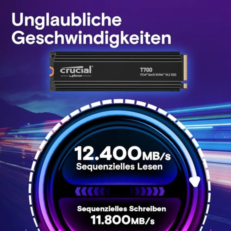 Crucial T700 1TB Gen5 NVMe M.2 SSD mit Kühlkörper - Bis zu 11.700 MB/s - DirectStorage-fähig - CT1000T700SSD5 - Gaming, Fotografie, Videobearbeitung & Design - Internes Solid State-Laufwerk – Bild 2