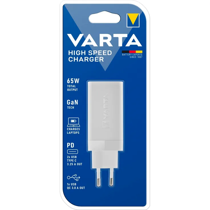 Varta High Speed Charger (65 W), USB Ladegerät mit Power Delivery, kompakt und leicht, Weiss
