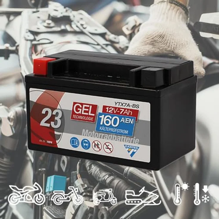 Cartec GEL Batterie YTX7A-BS 7Ah 160A, wartungsfrei und rüttelfest, auslaufsicher mit schneller Startkraft – Bild 7