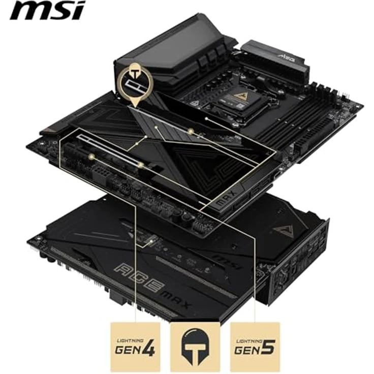 MSI MEG X870E ACE MAX Mainboard, ATX - Unterstützt AMD Ryzen 9000/8000/7000, 110A SPS VRM, DDR5 bis 9000+ MT/s OC, 5x M.2, PCIe 5.0, USB4, Wi-Fi 7 – Bild 5