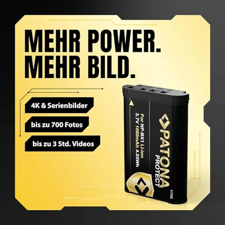 PATONA Protect NP-BX1 Akku 1090mAh, Ersatzakku kompatibel mit Sony CyberShot DSC-RX1, RX100 II-VII, HX50, HX60, HX80, HX90, WX300, WX500, hitzebeständig & langlebig – Bild 2