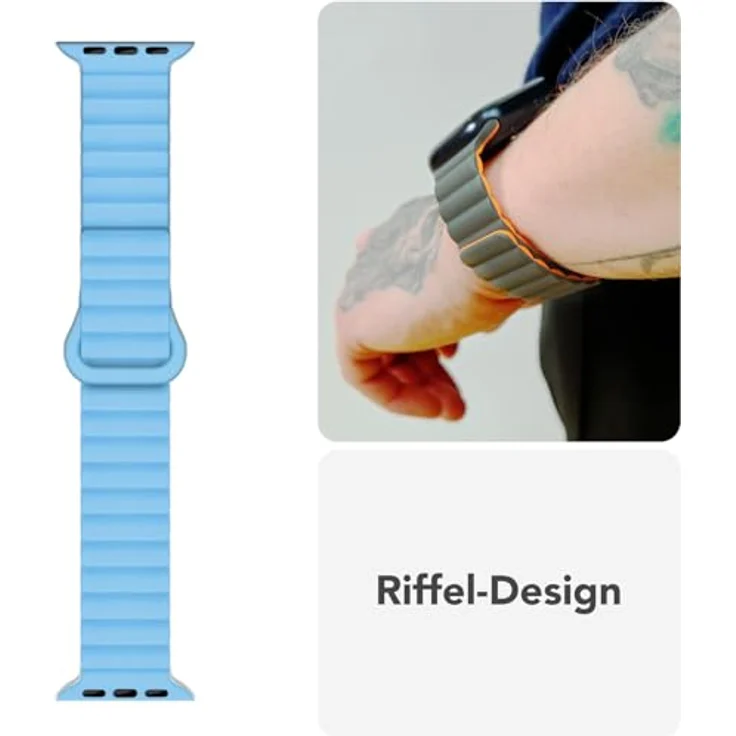 NALIA Core Magnet Armband für Apple Watch Ultra/SE/10/9/8/7/6/5/4/3/2/1, Atmungsaktives Silikon Loop Sportarmband in Froststern, 42/44/45/46/49mm, Rillendesign – Bild 4