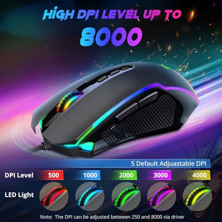 Redragon M910-K Gaming Maus, RGB, 8000 DPI, 9 programmierbare Tasten, ergonomisches Design für MMO/FPS/PC/Windows/Mac – Bild 3