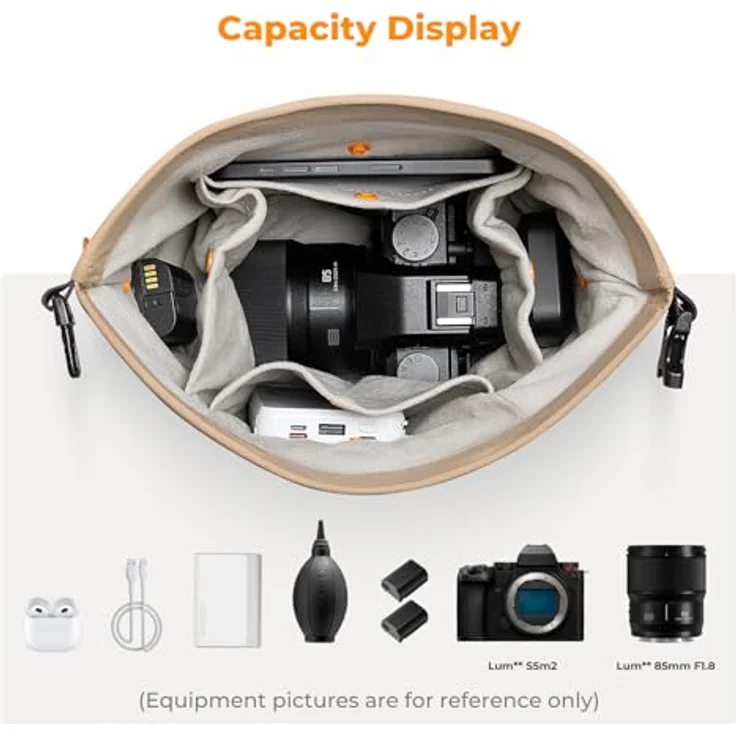 K&F CONCEPT Kameratasche, Modische Umhängetasche für Spiegellose Kamera, Tragbar, Beigefarben, mit Organizer-Taschen und Abnehmbarem Gurt – Bild 2