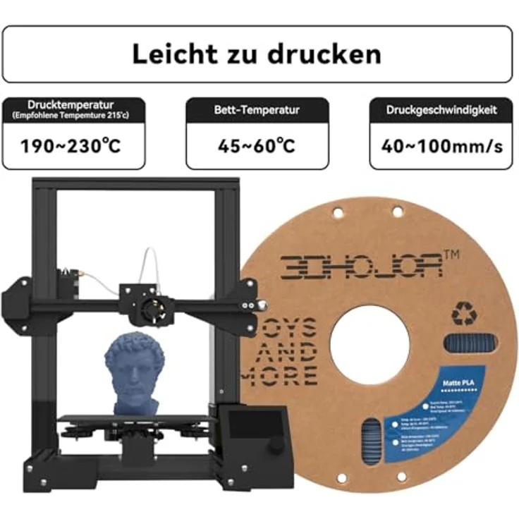 3DHoJor Matte PLA Filament Dunkelgrau, 2KG, 1.75mm, hohe Zähigkeit und matte Oberfläche – Bild 4