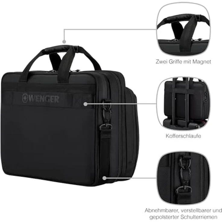 Wenger Legacy Black Series 16" Laptop-Tasche, Aktentasche aus recyceltem Material mit gepolstertem Laptop- und Tabletfach, schwarz – Bild 5
