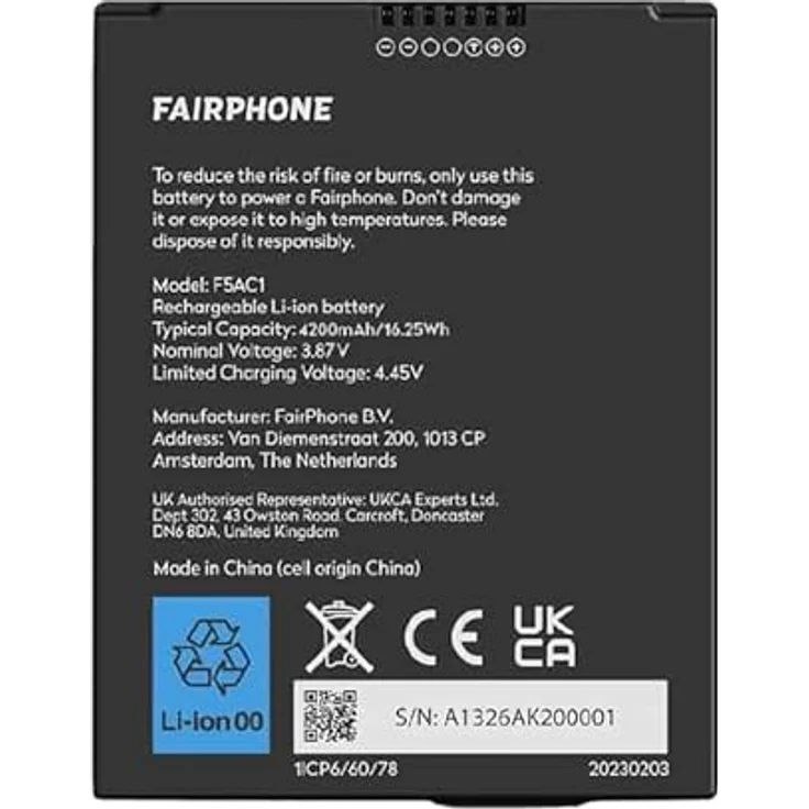 Fairphone F5BATT-1ZW-WW1 Ersatzteil für Mobiltelefone Akku, Original, langlebig, qualitativ hochwertig, 3,7 V - Preisvergleich – Bild 3