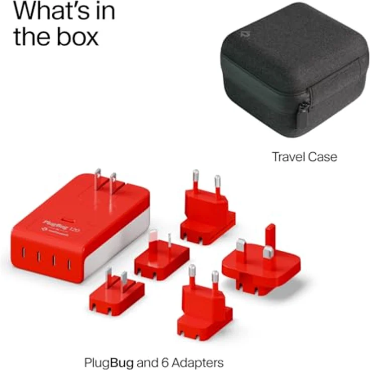 TwelveSouth PlugBug Travel 120W, USB-C Ladegerät mit Find My, kompaktes Design in Weiss und Rot, 4 Anschlüsse – Bild 8