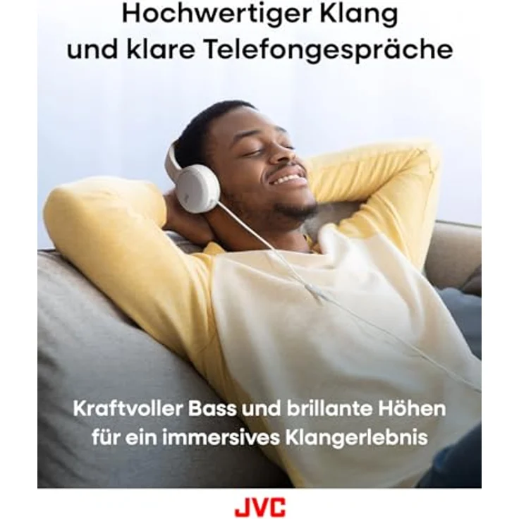 JVC HA-S33UC-W USB-C On-Ear-Kopfhörer, faltbar mit weichen Ohrpolstern, Mikrofon & 3-Tasten-Fernbedienung, einseitiges Kabel, Weiß – Bild 3