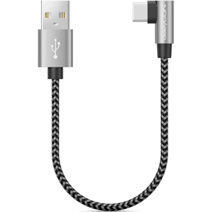 deleyCON 0,15m USB-A zu USB-C Kabel, 90° gewinkelt, schnelles Laden & Datenübertragung bis 480Mbps, robustes Design, schwarz-grau – Bild 3