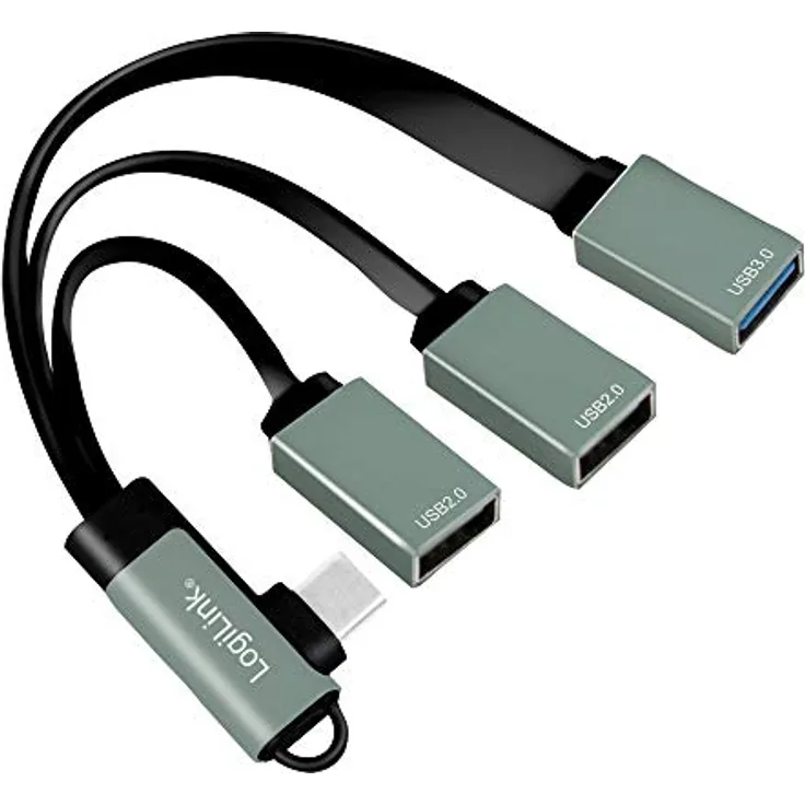 LogiLink UA0361 - USB-C™ (USB 3.1 Gen1 bis 5Gbps) Hub mit 90° gewinkeltem Stecker auf 2X USB 2.0 (Typ A Buchse) + 1x USB 3.0 (Typ A Buchse) - Preisvergleich