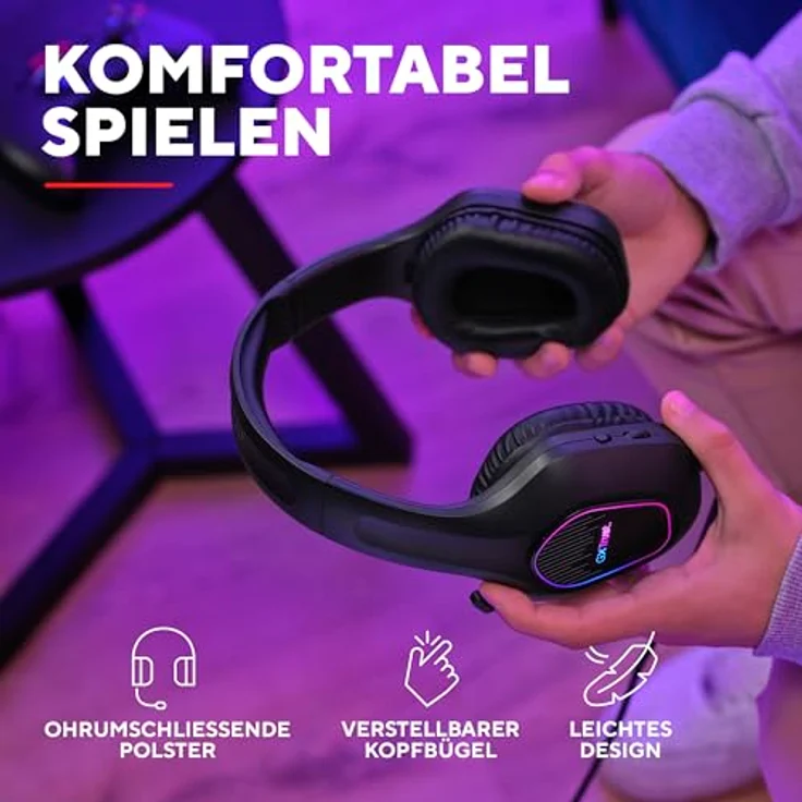 Trust Gaming GXT 419 Rayne Leichtes Gaming Headset für PC/Konsole, Schwarz, USB-betriebene LED Beleuchtung, 50-mm-Treiber, Over-Ear mit Kabel, multiplattformkompatibel – Bild 4