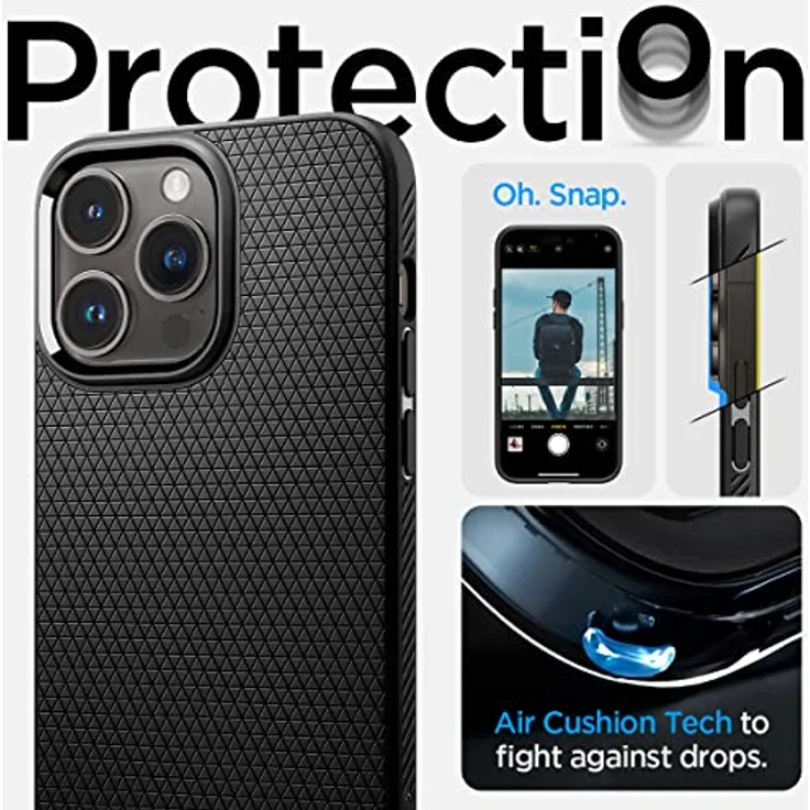Spigen für iPhone 14 Pro Liquid Air Hülle Case Handyhülle - Matte Black - Gemustertes TPU, Air Cushion Technologie, Truss-muster und Spider Web, Schutzrand – Bild 5