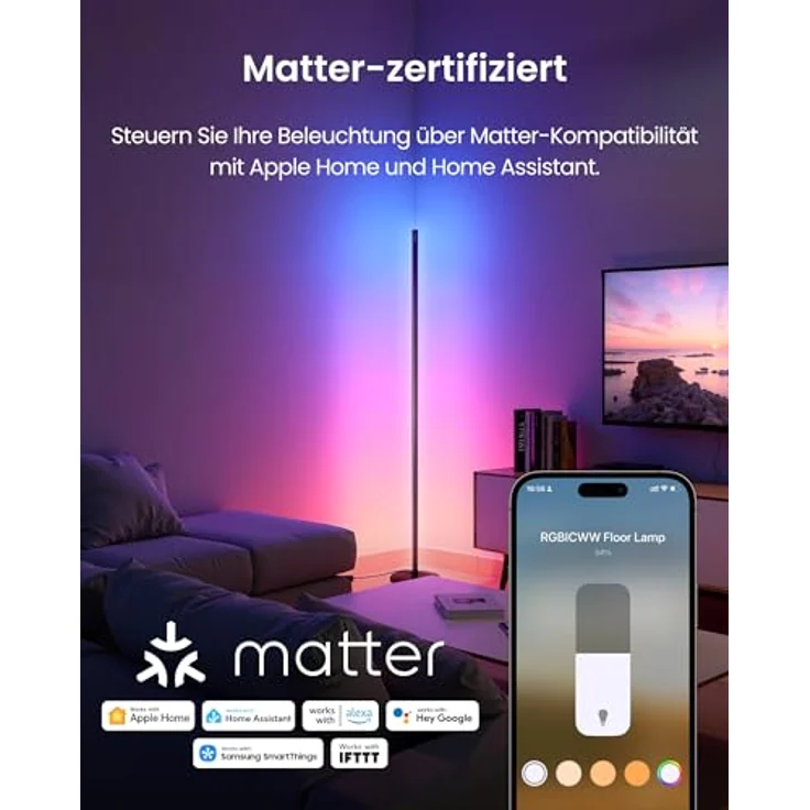 SwitchBot RGBICWW Stehlampe, smarte dimmbare LED-Floor Lamp in Schwarz mit Matter Unterstützung, Apple Home, Alexa, Google Home, Musik- und Szenenmodi – Bild 2