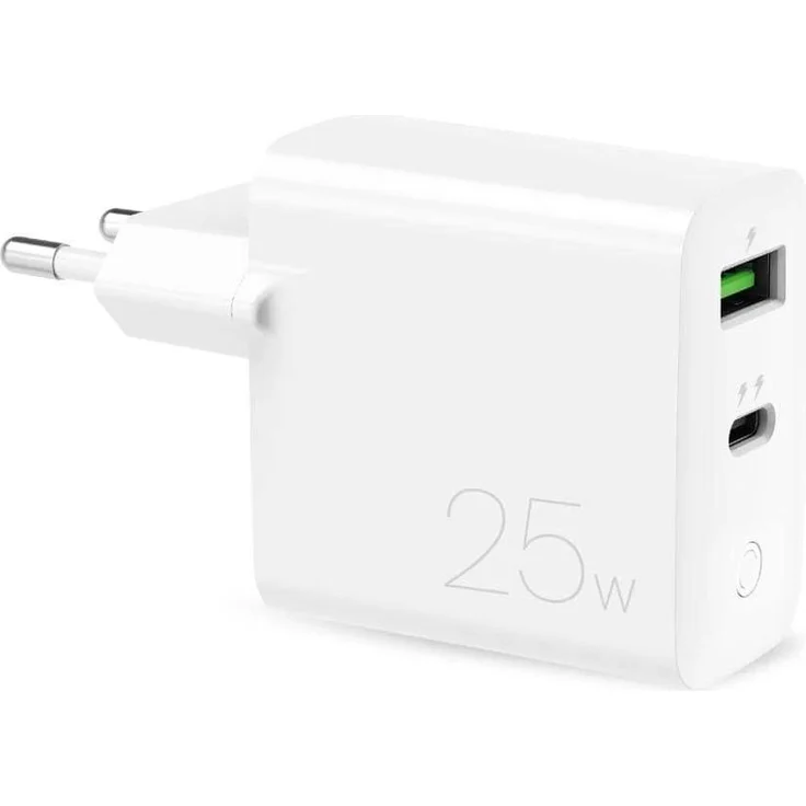Puro FCMTCUSBAC25WPDWHI, 25W Power Delivery USB-A USB-C Wandladegerät, Schnellladung, Weiß