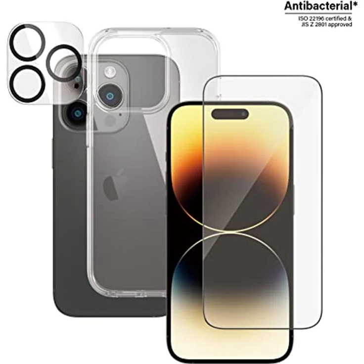 PanzerGlass™ 3-in-1 Schutz-Set für Apple iPhone 14 Pro Klare Bildschirmschutzfolie Apple iPhone 14 Pro Kratzresistent Schockresistent Antibakteriell Transparent 1 Stück(e) (B0402+2784) – Bild 2