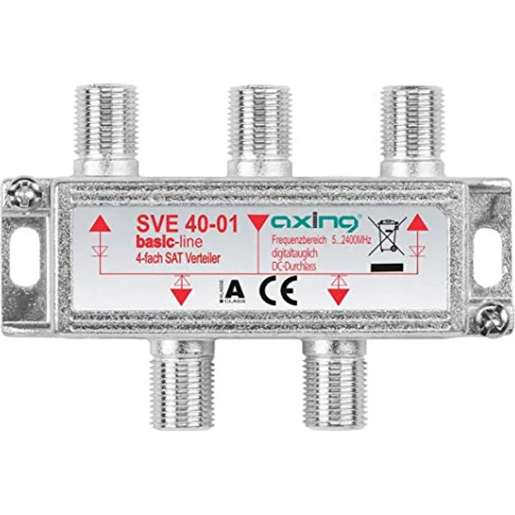 Axing SVE 40-01 4-Fach SAT-Verteiler Splitter mit DC-Durchgang für Satelliten-Anlagen Unicable DVB-T2 HD (5-2400 MHz) Class A - Preisvergleich