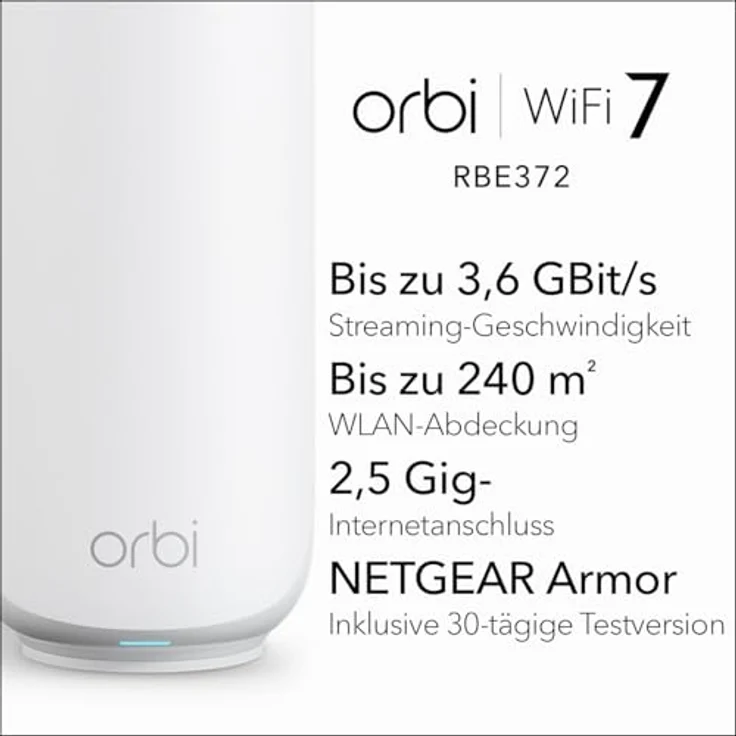 NETGEAR Orbi 370-Serie RBE372, Dualband WiFi 7 Mesh-Netzwerksystem mit 3,6 GBit/s, 240 m² Abdeckung, 70 Geräte, 2,5G Internet und integrierten Sicherheitsfunktionen – Bild 2