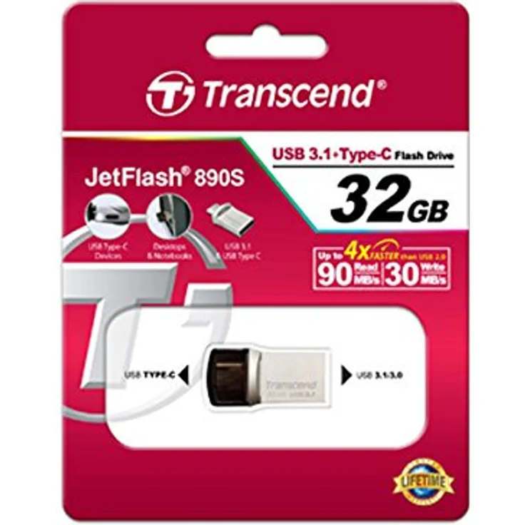 Transcend JetFlash 890 32GB USB Type-C zu USB 3.1 Gen 1 Dual Connector USB OTG Flash Drive für Android TS32GJF890S – Bild 4