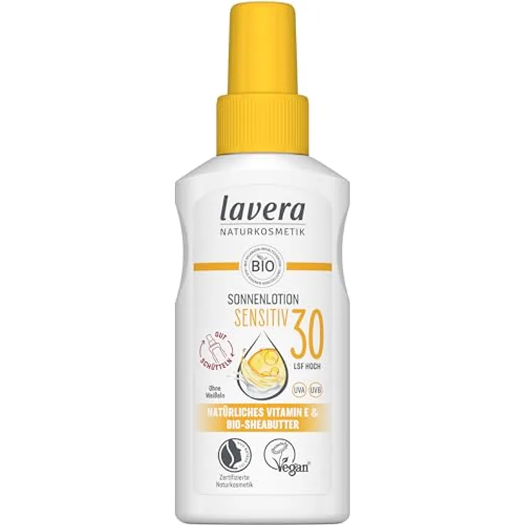 lavera Sonnenlotion Sensitiv, LSF 30, 100 ml - Mineralischer Sofortschutz ohne Weißeln, mit Zinkoxid, wasserfest